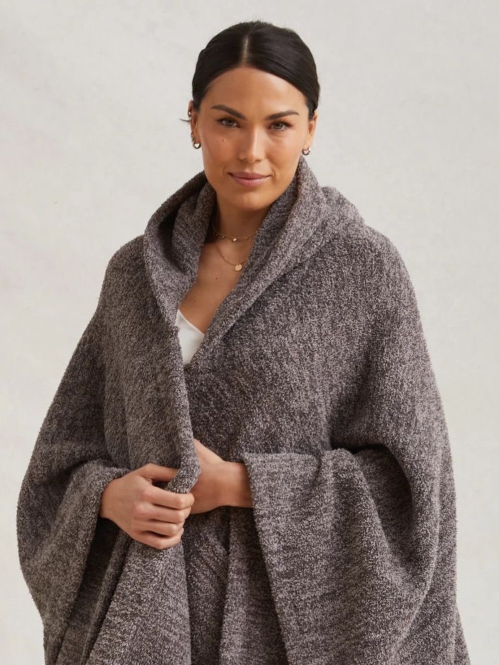 $245 NWT Kashwére Unisex Hooded Blanket Poncho Silver Fox Pewter One Size OS